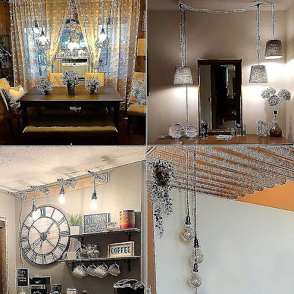 DIY Hänglampa med Hamparep, Textilkabel, Hängande Lampa 3e27 med Strömbrytare och Stickkontakt, Retrolampa 9 Meter Kabel, Lampa för Matbord, Café, Li