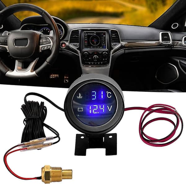2 i 1 Bil Vanntemperaturmåler HD LCD Display Voltmeter Temps Meter for Kjøretøy