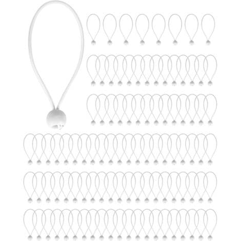 100 stykker elastiske gummibånd med kuler, 15 cm, hvite gummibånd, egnet for campingtelt, presenninger, banner