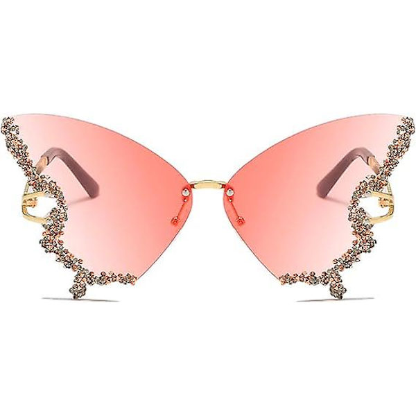 Kantløse Butterfly Solbriller til Kvinder - Vintage Retro Funky Farvede Rhinestone Diamant Festival Rave 70'er Party Solbriller UV Beskyttelse