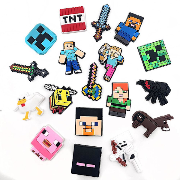 18 st Minecraft-tema Crocs-sko dekorationer Charms DIY Clog Sandaler Pins Skor Tillbehör Set Gåvor