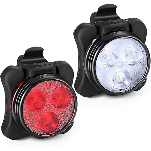 USB Rechargeable Bike Light Set, Front Headlight And Rear LED Bicycle Light, 4 Light Mode Options, Water Resistant IPX4(Black White Red)(2Pcs)