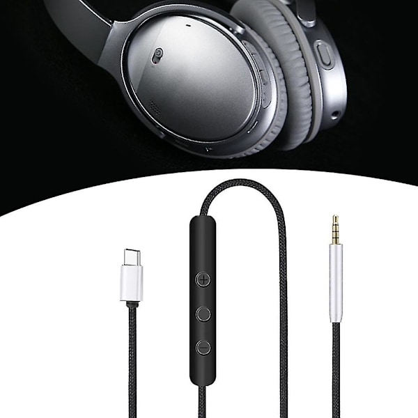 USB-C til 2,5 mm hannkabel for QC25/QC35/QC35II/QC45 hodetelefoner med mikrofon
