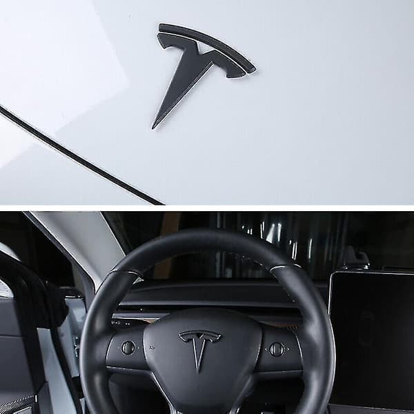 3x Mat Sort T-Logo Hætte Bagklap Rat Emblem til Tesla Model Y