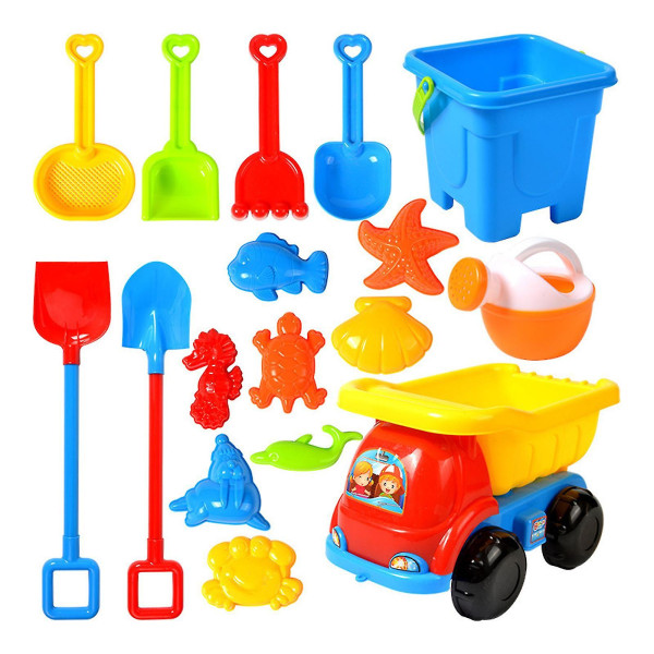 Lek strandleksaker för barn 9/17 delar leksaker inklusive sandhink med sil, vattenkanna, kratta, handverktyg - Snngv