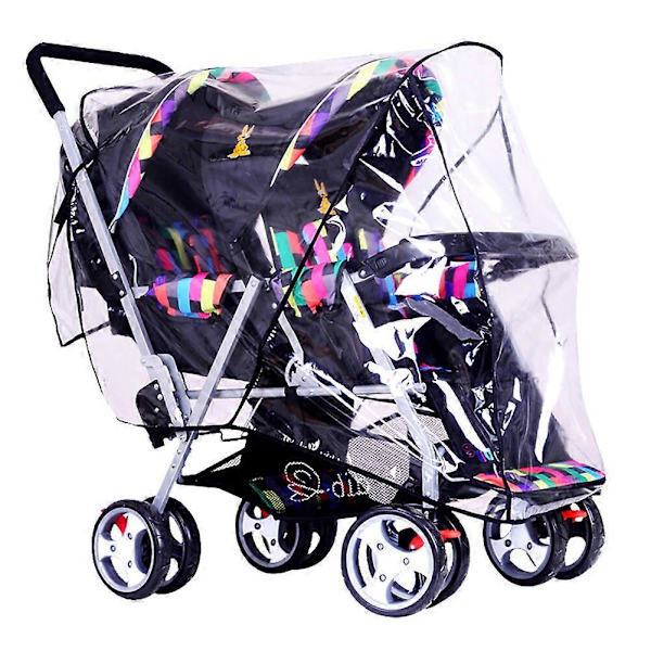 NY Dubbel Barnvagns Regnöverdrag Regnkappa Baby Väderskydd Universal UK