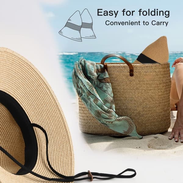 Dam solhatt UPF 50+ Strandhatt Bred Brätte Halmhatt Khaki