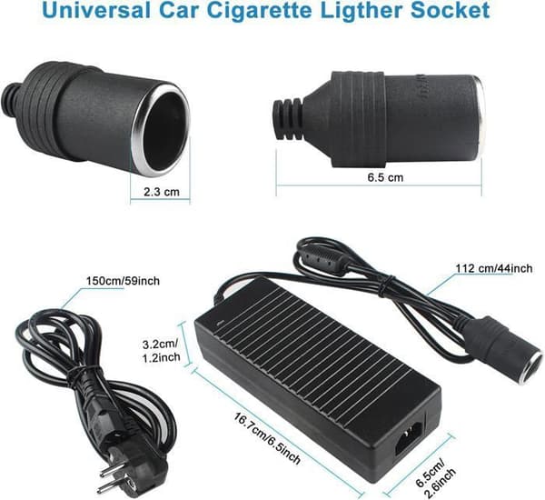 AC-adapter - YYV - 12V 10A 120W - Universal - Cigarettænderstik - Sort
