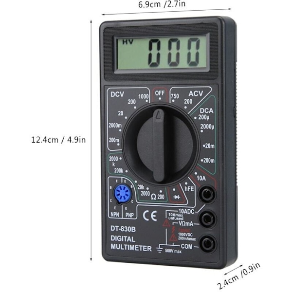 Digitalt multimeter. Multifunktionelt bærbart LCD digitalt multimeter DT-830B. Amperemeter Volt Ohm tester voltmeter ohmmeter måler