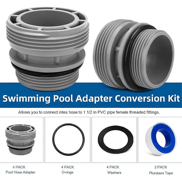 4-pack Poolslang Konverteringsadaptrar Kit för Intex & Coleman Pooler, 4560 40mm Slang till 1 1/2 Tum Fil