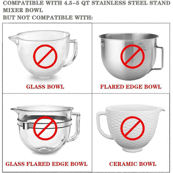 2 STK. Låg til Røreskåle til KitchenAid 4,5-5 Quart Tilt-Head Røremaskiner Skåldæksler Tilbehør Sp