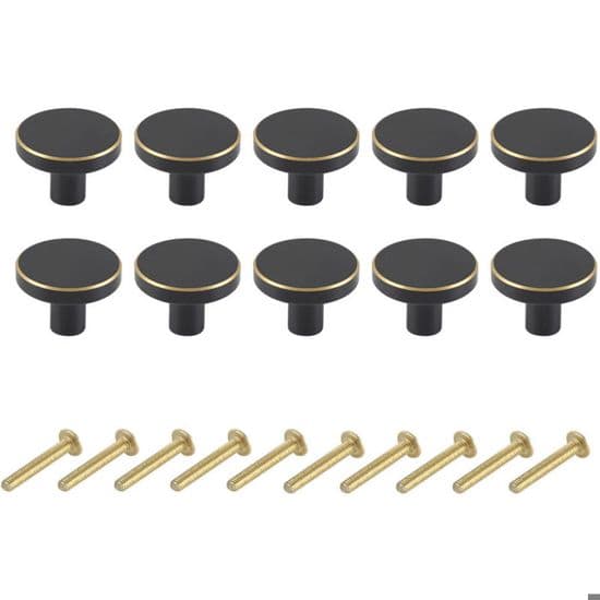 Solide messingknapper - LARGEIGHT - Pakke med 10 - Svart med gullkant - 28 x 20 mm - Satengfinish