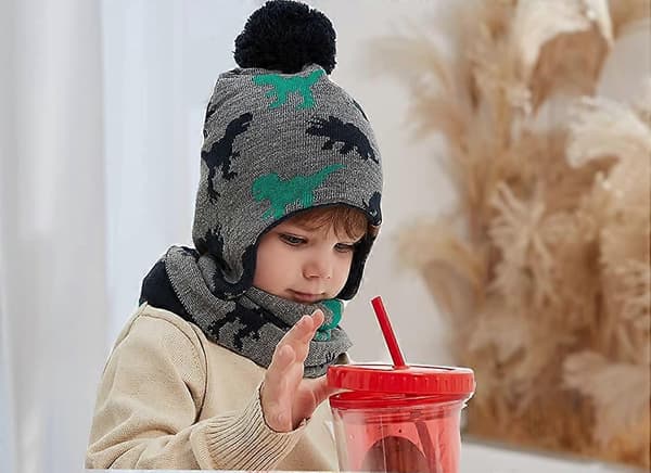 Drenge Vinterhatte Store Børn Cowboy Klud/Pilot Vinter Øreklapper Hat Grøn+Dinosaur 6-8 År