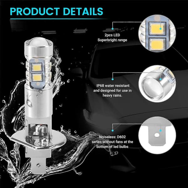 4 stk. H1 LED frontlykter tåkelys kjørelys pærer 6000K Super Hvit 200W