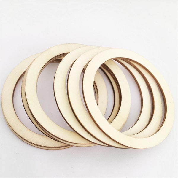 100 stk 6 cm Ubehandlede Tre Flatringer Sirkel for DIY Håndverk, Ringanheng og Koblinger Smykkeproduksjon
