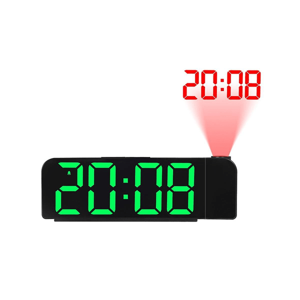180 graders roterande projektionsväckarklocka 12/24h LED digitalklocka USB-laddning takprojektor väckarklocka (grön)
