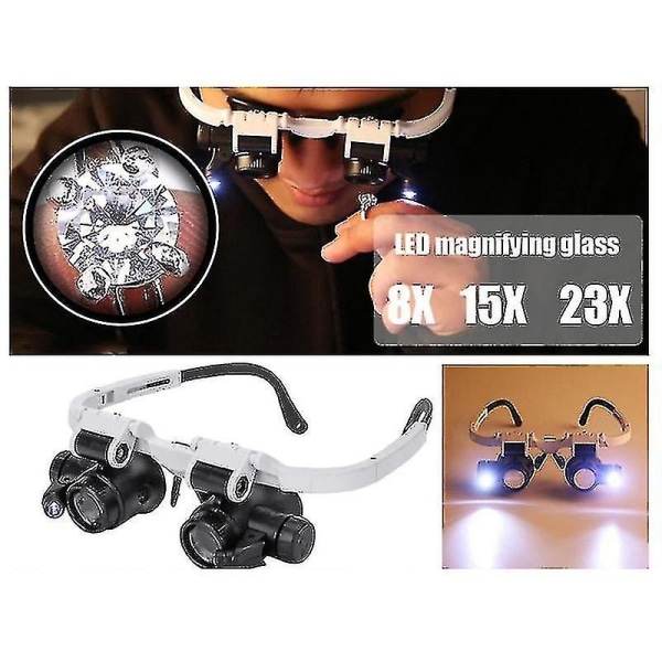 Pannband Glasögon Förstoringsglas Med Led-ljus 8x 15x 23x Urmakare Juvelerare Lupp Hfmqv