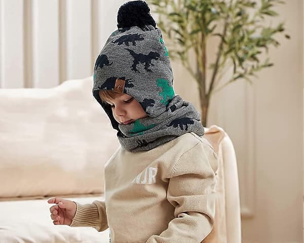 Drenge Vinterhatte Store Børn Cowboy Klud/Pilot Vinter Øreklapper Hat Grøn+Dinosaur 6-8 År