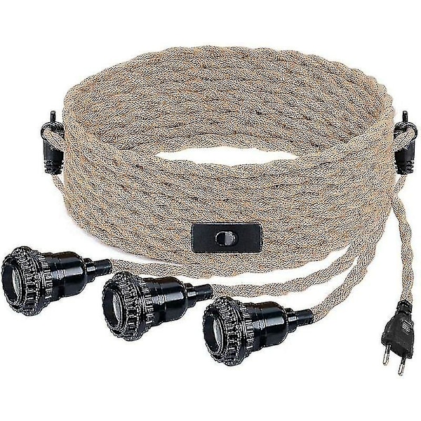 DIY Hänglampa med Hamparep, Textilkabel, Hängande Lampa 3e27 med Strömbrytare och Stickkontakt, Retrolampa 9 Meter Kabel, Lampa för Matbord, Café, Li