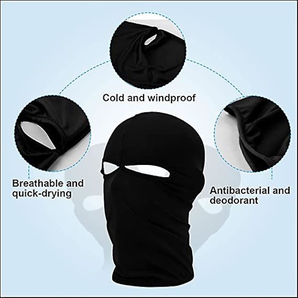 3 stk Balaclava med 2 huller, Full Face Ski Mask, Nøytral Svart Lycra Ski Mask, Lett Pustende Hjelmforing, Balaclava Hodeplagg for Motorsykkel