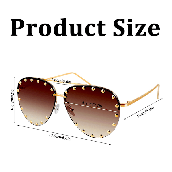 2 Par Dameløse Oversize Solbriller med Nitter Gradient Linser Mode