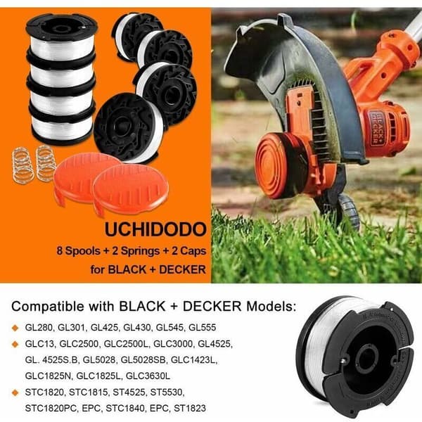 Trimmertrådspole for Black & Decker Trimmere, 8 Trimmertrådspoler med 2 Spoledeksler og 2 Fjærer