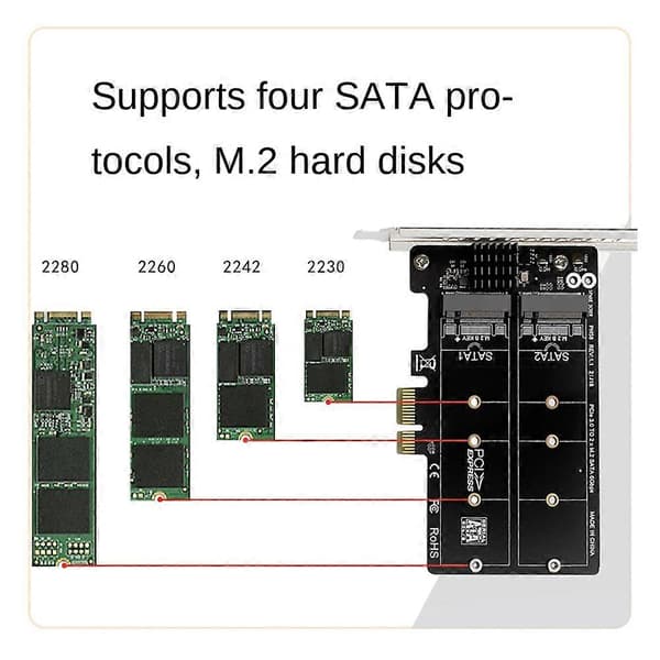 PH58 2 x M2 SATA til PCIE Adapterkort Dobbel Disk Displaykort RAID Splitter Utvidelseskort PCIe X1