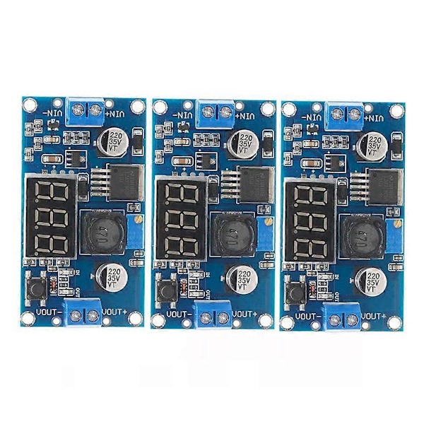 3 stk. LM2596 DC-DC Justerbar Step-Down Konverter Spenningsregulator LED Display Voltmeter 4.0