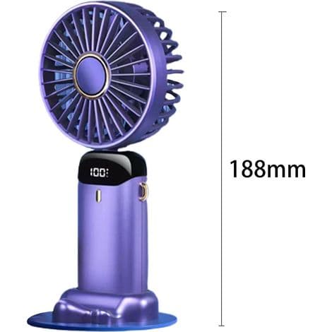 Mini bærbar udendørs ventilator. Dobbelt batteri. 5 blæserhastigheder. Ideel til camping og vandreture (lilla).