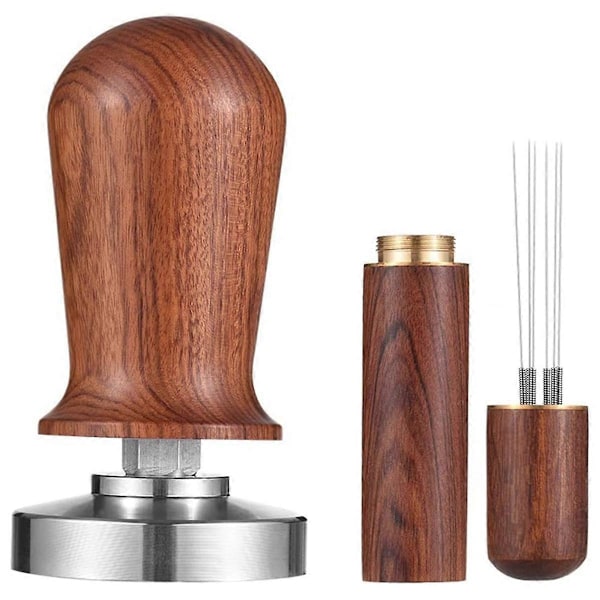 58mm Espresso Tamper och Omrörare Set Kaffe Kalibrerad Tamper Trähandtag Press och WDT Verktyg Tillbehör