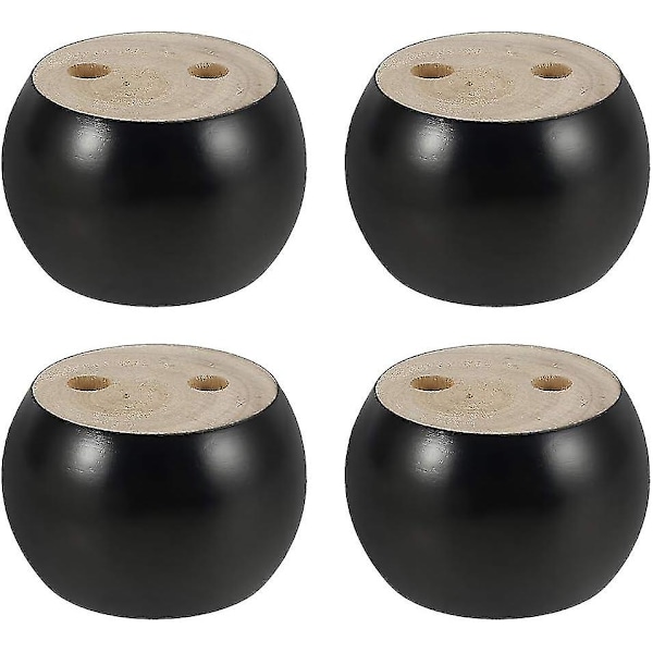 Set Of 4 Round Wooden Furniture Legs, Height 5cm, For Sofa, Bed, Armchair, Wardrobe, With Screws And Ribbon (black)