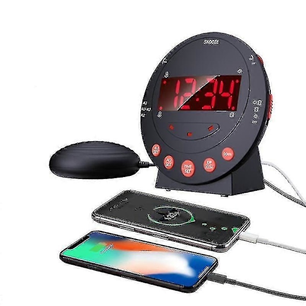 3-i-1 Vibrerande Alarm Blinkande Ljus LED Väckarklocka Snooze Sängskakare Väckningsringning för Tunga Sovare