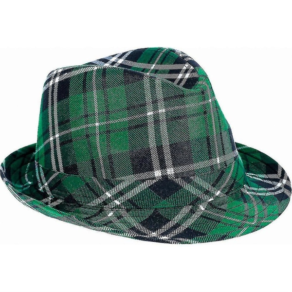 3st St Patrick's Day Hat Grönt rutigt tyg Fedora Hat fluga och hängslen St Patrick S" Day Kostymer Tillbehör