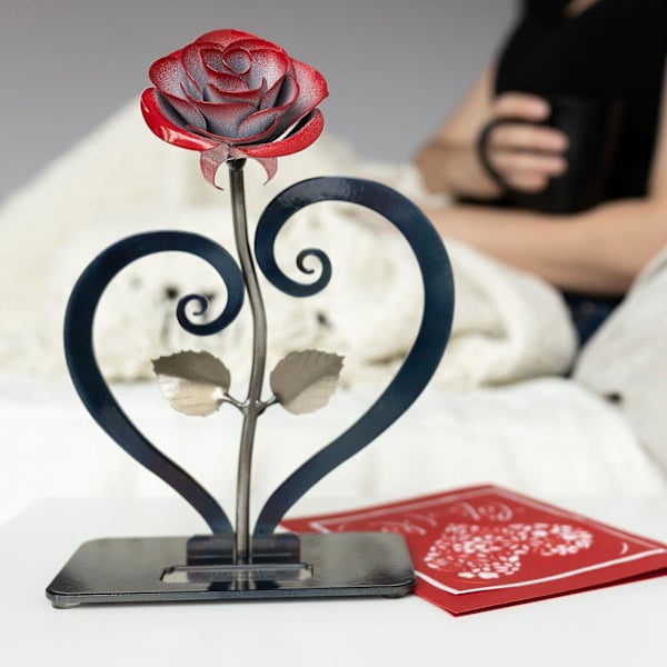 Gave Håndsmedet Smijern Rød Metal Rose Hjerte Stativ