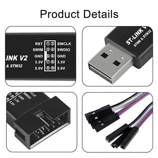 ST-Link V2 Mini STM8 STM32 Simulator Nedladdningsprogrammerare Programmering med Skydd DuPont Kabel ST Link
