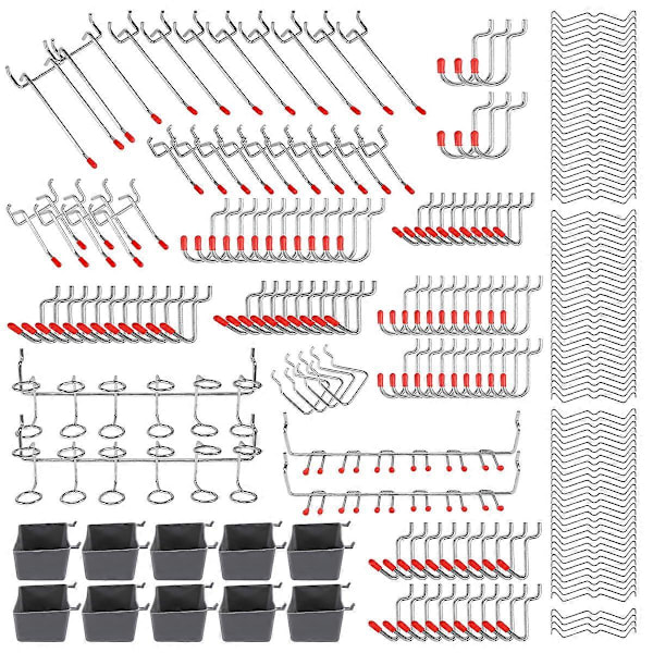 228 kpl Pegboard-koukkusarja metallikoukuilla, Pegboard-laatikoilla, Peg-lukoilla järjestämiseen
