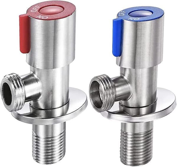2-pack rostfria vattenventiler, vinkelventiler, kranvinkelventiler, läckagesäkra (blå, röd)