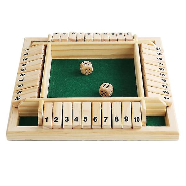 Shut the Box Tärningsspel för Smarta Barn & Vuxna [4-sidig Stor Trä-B
