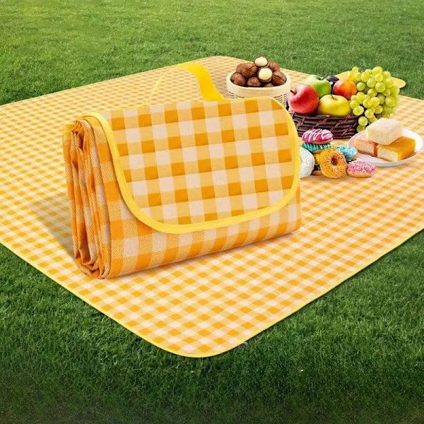 Extra Tjock Vattentät Picknickmatta - Portabel & Fuktbeständig för Utomhuscamping, Strand, Gul