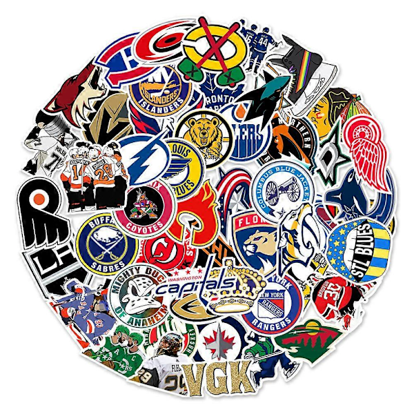 50-pack Hockeylag Fan Logotyp Klistermärke Serie Vattentäta Klistermärken