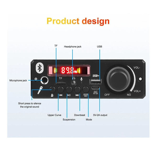 160w förstärkare Bluetooth 5.0 Diy Mp3 Decoder Board Ljudspelare 12v Mp3-spelare Bil Fm Radio Modul Tf USB Mic Record(b)