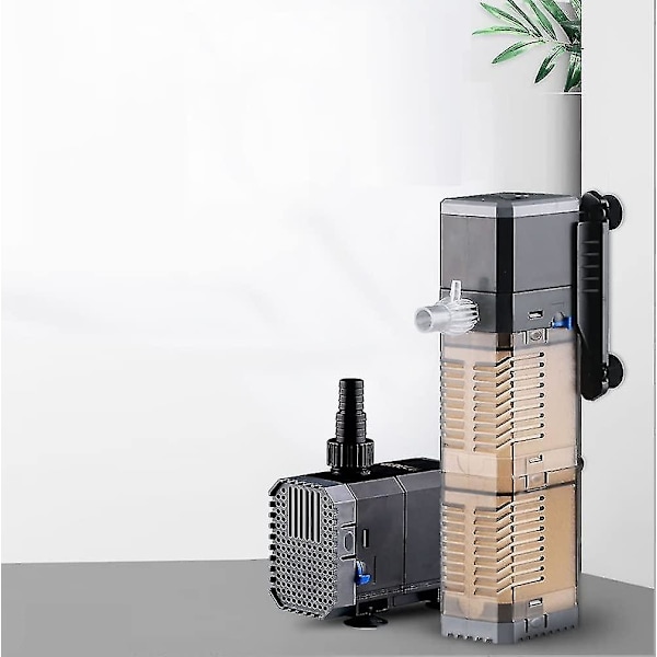 8w akvariumfilter 4 i 1 intern filter, 600l/h nedsenkbar fiskevannpumpe oksygenbølgemaker