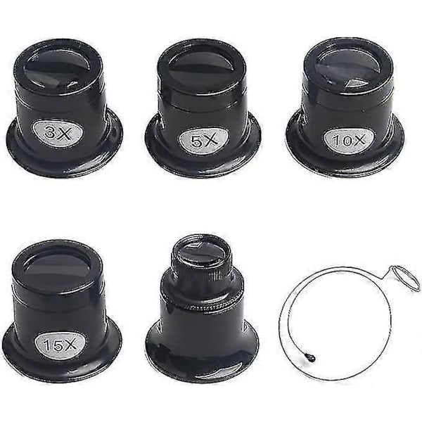 5 stycken urmakareluppar 3x-20x Juvelerlupp med förstoringsglas