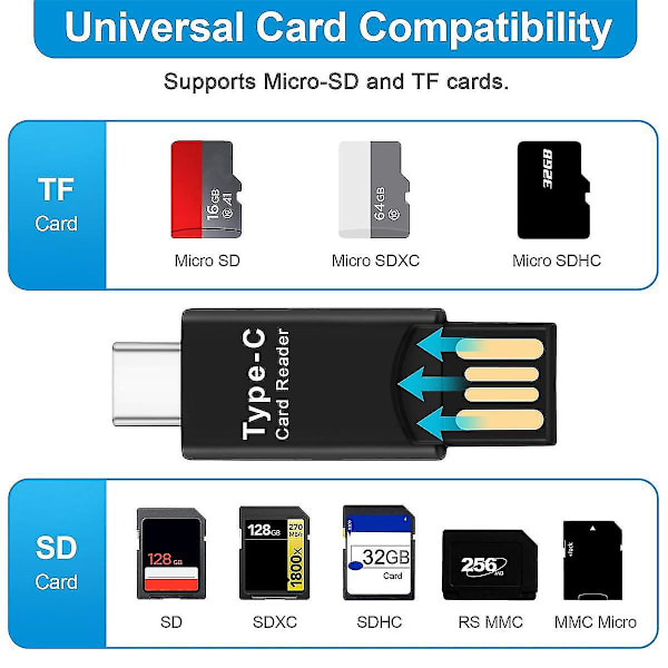 USB 3.1 Type C USB-C - Micro-SD TF -kortinlukija-sovitin PC:lle ja puhelimille