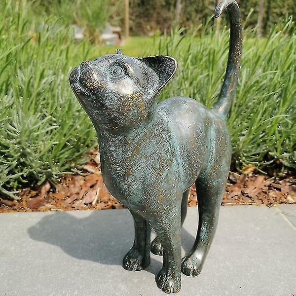 Vacker kattstaty med rundad rygg Trädgårdsdekoration Harts Utomhus Gräsmatta Yard Skulptur