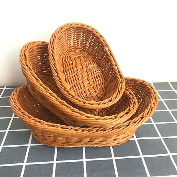 Wicker-punotut leipäkori tarjoilukorit 3 kpl, säilytyskori ruoalle, hedelmille, kosmetiikalle, pöydälle ja kylpyhuoneeseen