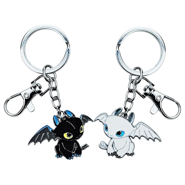 2-pack Par Keychain i Metall, Draksform, Tandlös Keychain, Tandlös Väska Hängare, Present till Kärlekspar, Barn