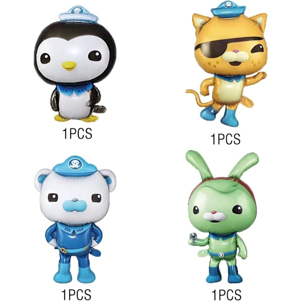 4 stk. Havdyr Octonauts Folieballonger til barnebursdag, babyshower og festdekorasjoner