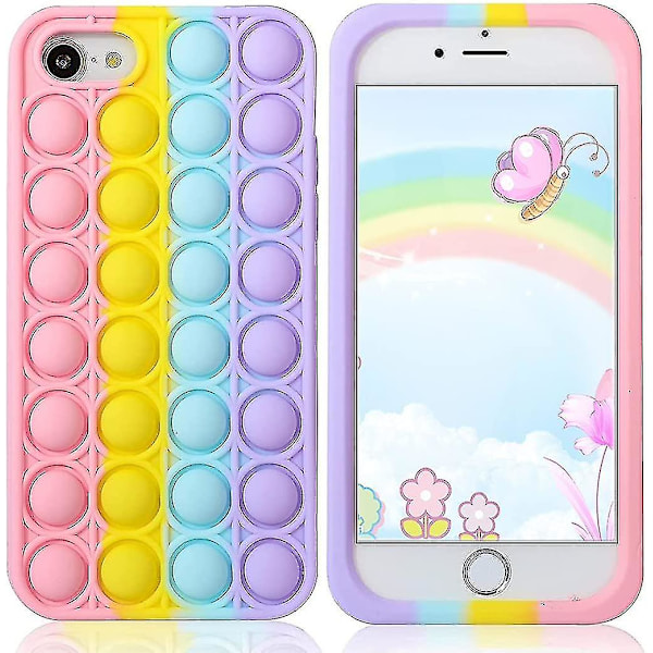 Aupartuds Pop It Telefonfodral för iPhone 8 7 6, Stressavlastande Push Pop Bubble Fidget Toys Cover, Sött Roligt Mjukt Silikon Skyddande Skal för iPhone SE