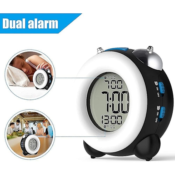 Hög Larmklocka För Tunga Sovmorgnar Med Valfri Dubbel Alarm Inställning Snooze Funktion (Hel Blå)